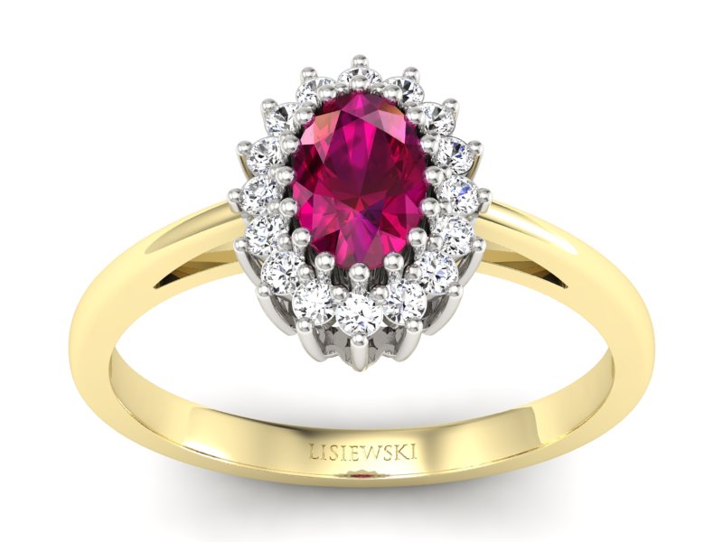 Złoty pierścionek z rubinem i brylantami - p15088zbr