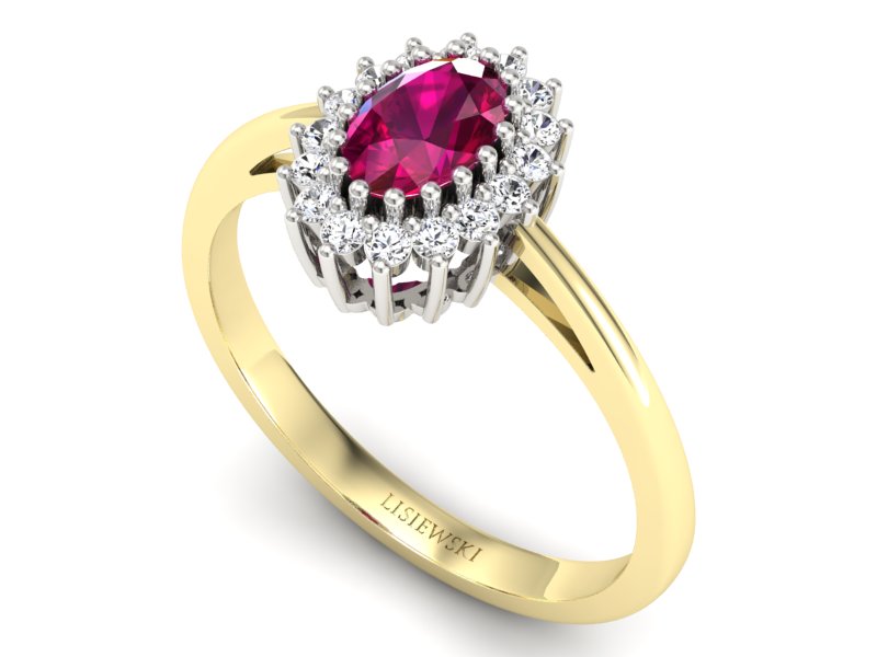 Złoty pierścionek z rubinem i brylantami - p15088zbr — zdjęcie 3