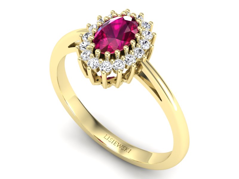 Pierścionek z rubinem i brylantami żółte złoto - p15088zr — zdjęcie 3