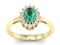 Pierścionek ze szmaragdem i diamentami złoto 585 - P15088ZSM