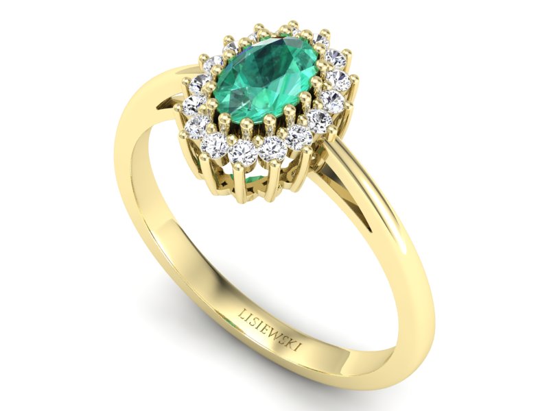 Złoty pierścionek ze szmaragdem i diamentami - P15088ZSM — zdjęcie 3