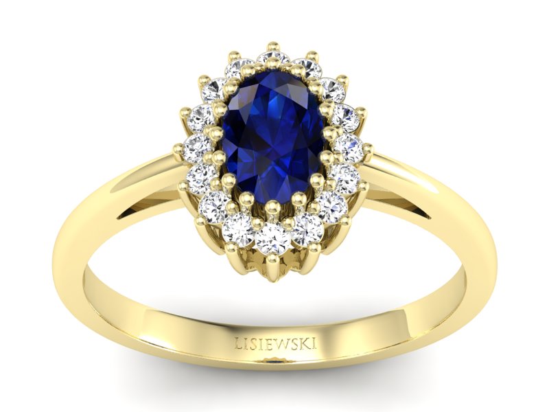 Pierścionek z szafirem i brylantami żółte złoto - P15088ZSZ