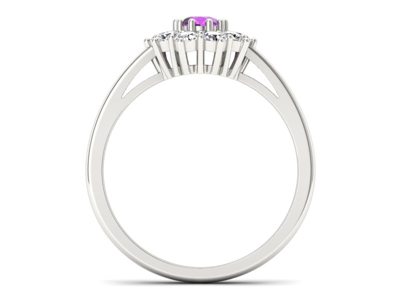 Pierścionek z ametystem i brylantami białe złoto - p15089ba — zdjęcie 2