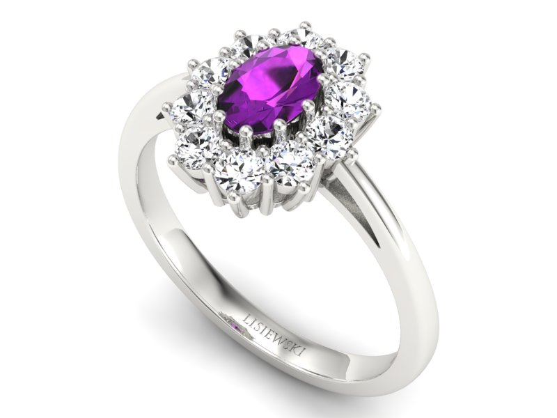 Pierścionek z ametystem i brylantami białe złoto - p15089ba — zdjęcie 3