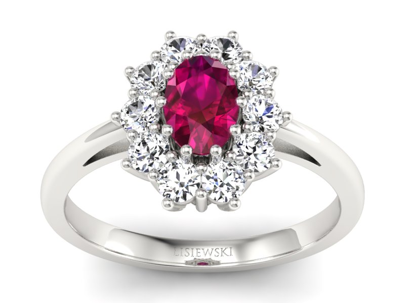 Pierścionek zaręczynowy z rubinem i brylantami - p15089br