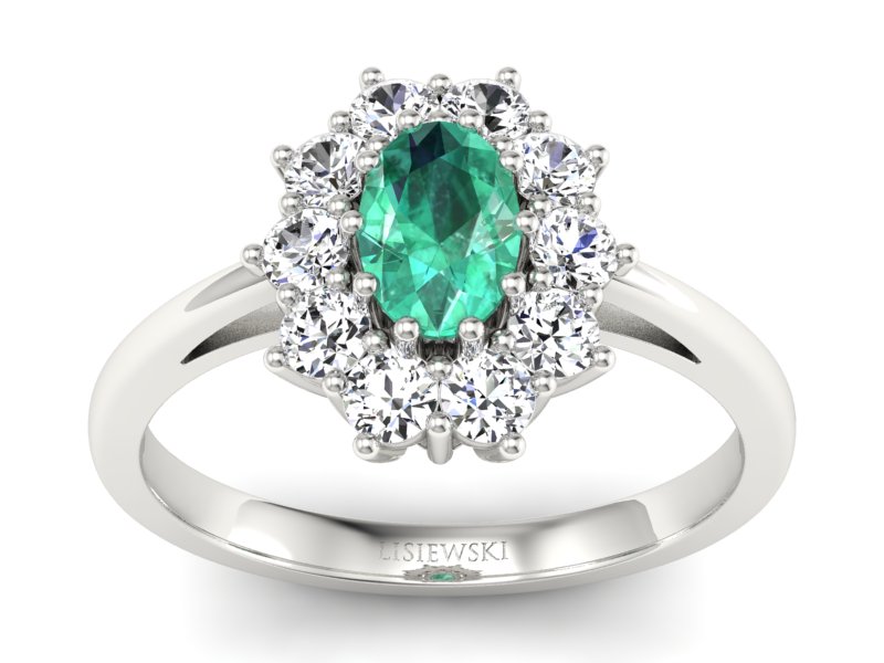 Złoty pierścionek ze szmaragdem i brylantami - p15089bsm