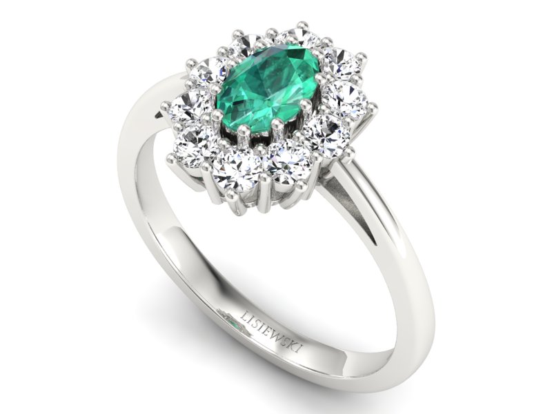 Złoty pierścionek ze szmaragdem i brylantami - p15089bsm — zdjęcie 3