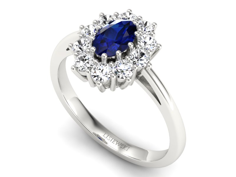 Pierścionek z szafirem i brylantami białe złoto - p15089bsz — zdjęcie 3