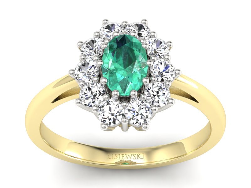 Złoty pierścionek ze szmaragdem i diamentami - P15089BZSM