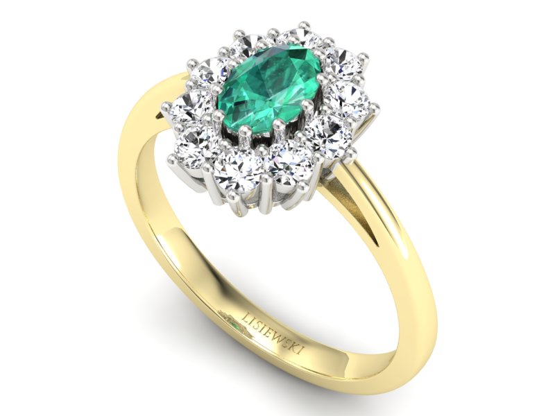 Złoty pierścionek ze szmaragdem i diamentami - P15089BZSM — zdjęcie 3