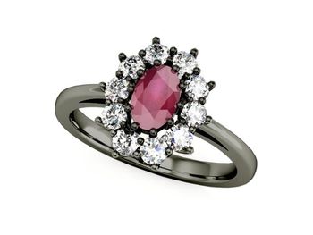 Złoty pierścionek z rubinem i diamentami - p15089czr - 1