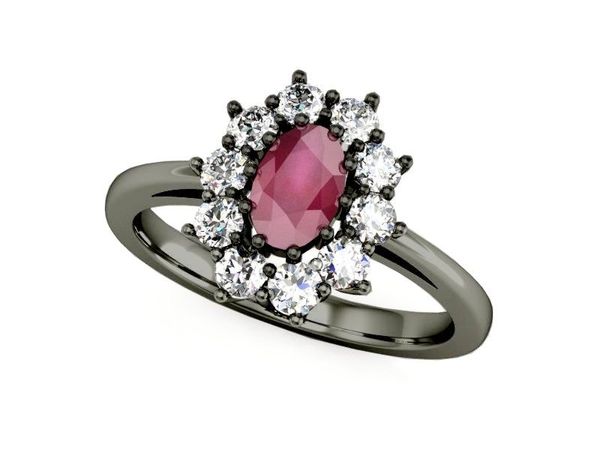 Złoty pierścionek z rubinem i diamentami czarne złoto - p15089czr- 1