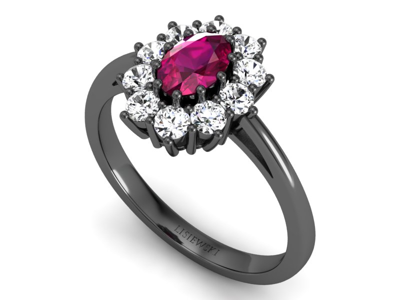 Pierścionek z rubinem i diamentami czarne złoto - p15089czr — zdjęcie 3