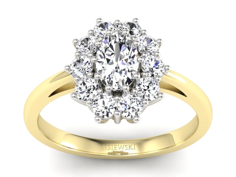 Pierścionek z diamentami białe i żółte złoto - p15089zb