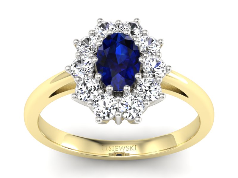 Pierścionek szafir i brylant białe żółte złoto - p15089zbsz