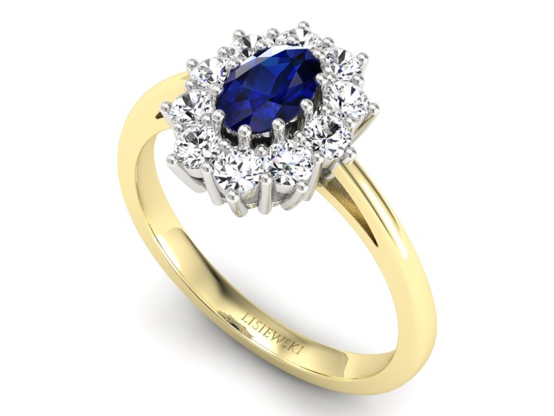Pierścionek szafir i brylant białe żółte złoto - p15089zbsz — zdjęcie 3