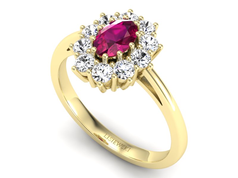 Pierścionek z rubinem i brylantami żółte złoto - p15089zr — zdjęcie 3