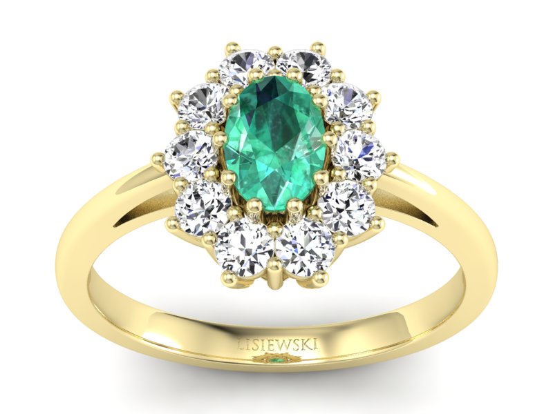 Złoty pierścionek ze szmaragdem i diamentami - P15089ZSM