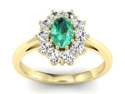 Złoty pierścionek ze szmaragdem i diamentami - P15089ZSM