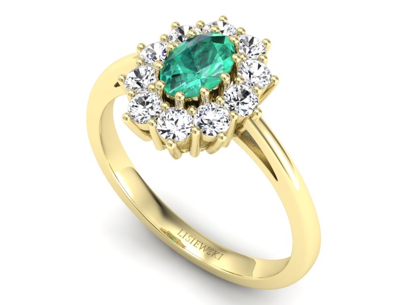Złoty pierścionek ze szmaragdem i diamentami - P15089ZSM — zdjęcie 3