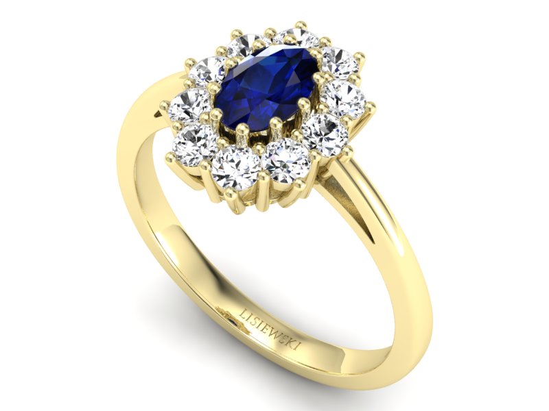 Pierścionek z szafirem i brylantami żółte złoto - p15089zsz — zdjęcie 3