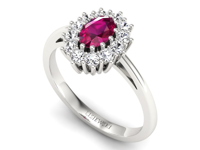 Pierścionek z rubinem i brylantami białe złoto - p15090br — zdjęcie 3