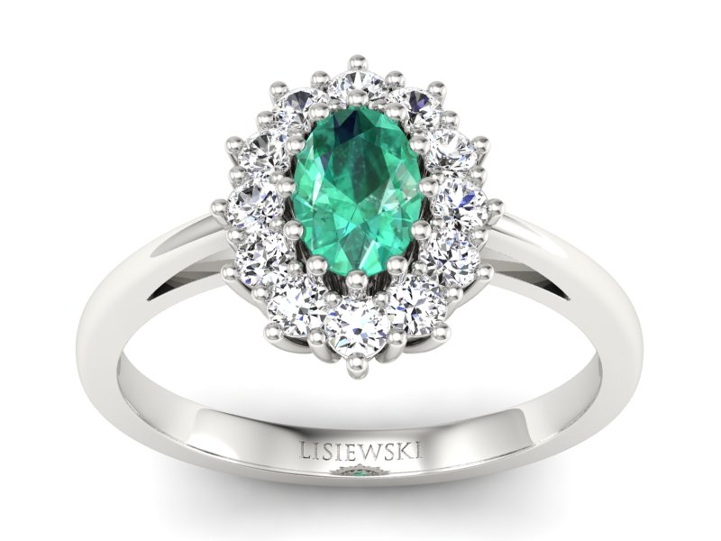 Złoty pierścionek ze szmaragdem i brylantami - p15090bsm