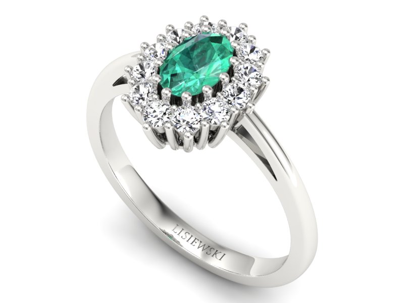 Złoty pierścionek ze szmaragdem i brylantami - p15090bsm — zdjęcie 3