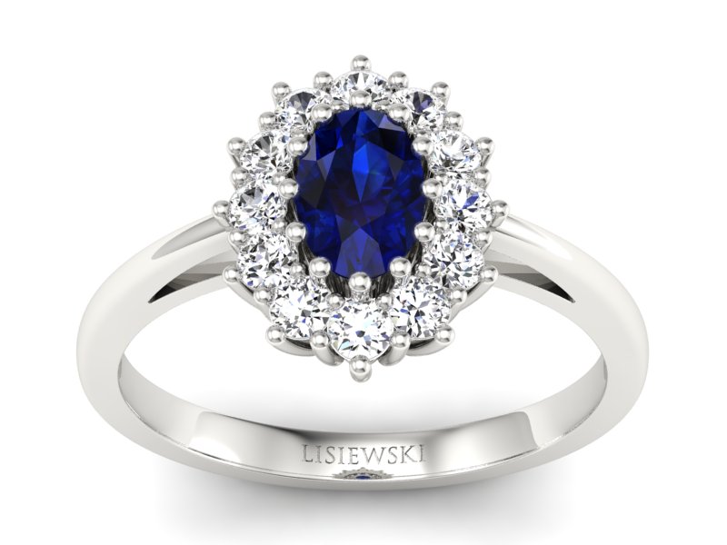 Pierścionek z szafirem i brylantami białe złoto - p15090bsz