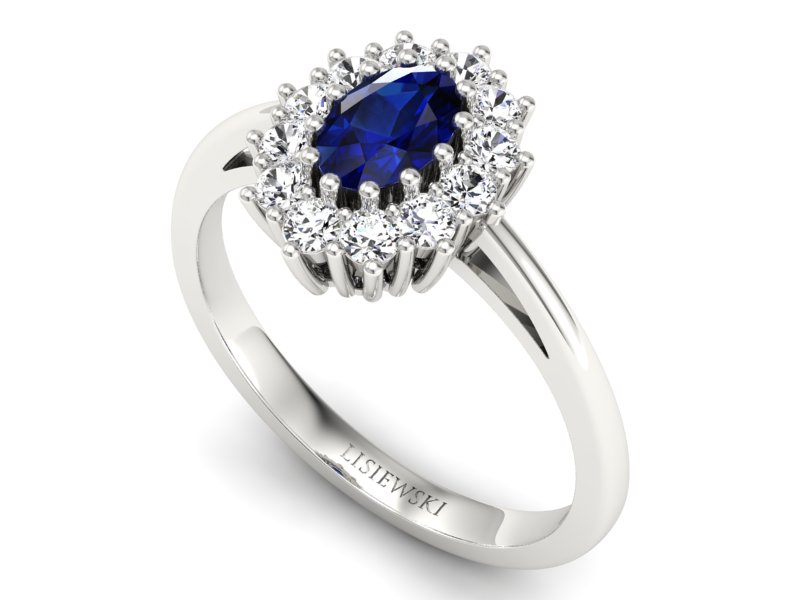Pierścionek z szafirem i brylantami białe złoto - p15090bsz — zdjęcie 3