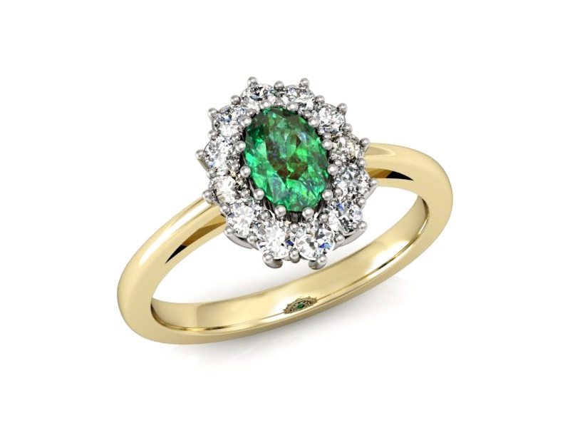 Złoty pierścionek ze szmaragdem i brylantami - p15090zbsm — zdjęcie 4