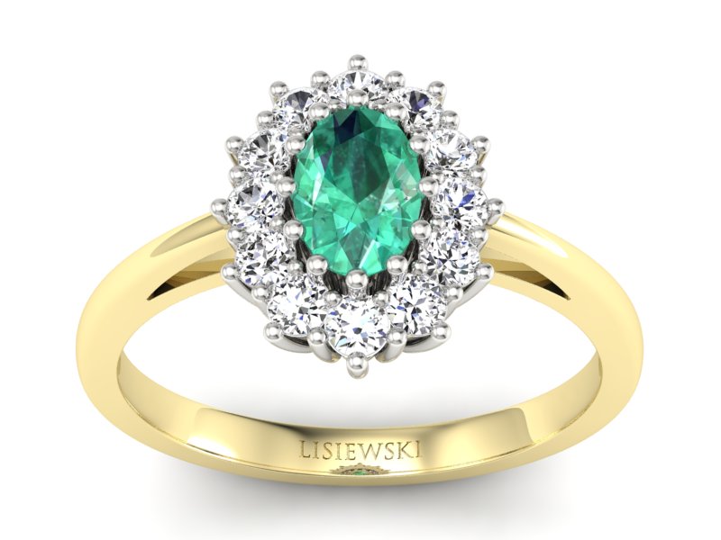 Złoty pierścionek ze szmaragdem i brylantami - p15090zbsm