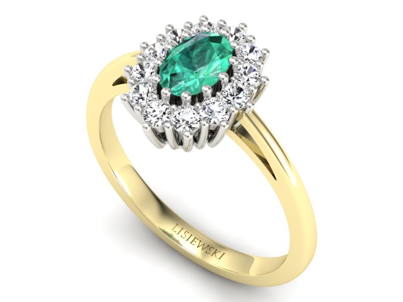 Złoty pierścionek ze szmaragdem i brylantami - p15090zbsm — zdjęcie 3