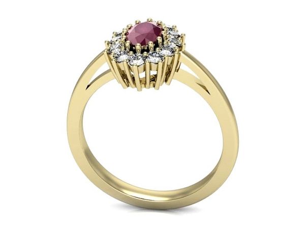 Złoty pierścionek z rubinem i brylantem złoto 585 - p15090zr