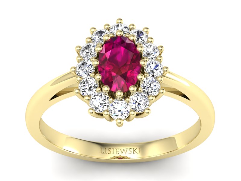 Złoty pierścionek z rubinem i brylantem - p15090zr