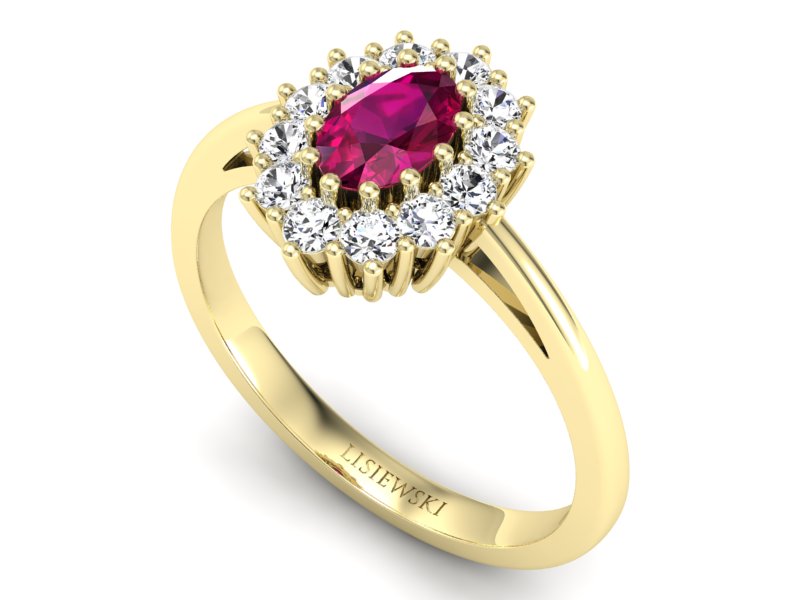 Złoty pierścionek z rubinem i brylantem - p15090zr — zdjęcie 3