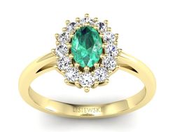 Złoty Pierścionek ze szmaragdem i brylantami - P15090ZSM