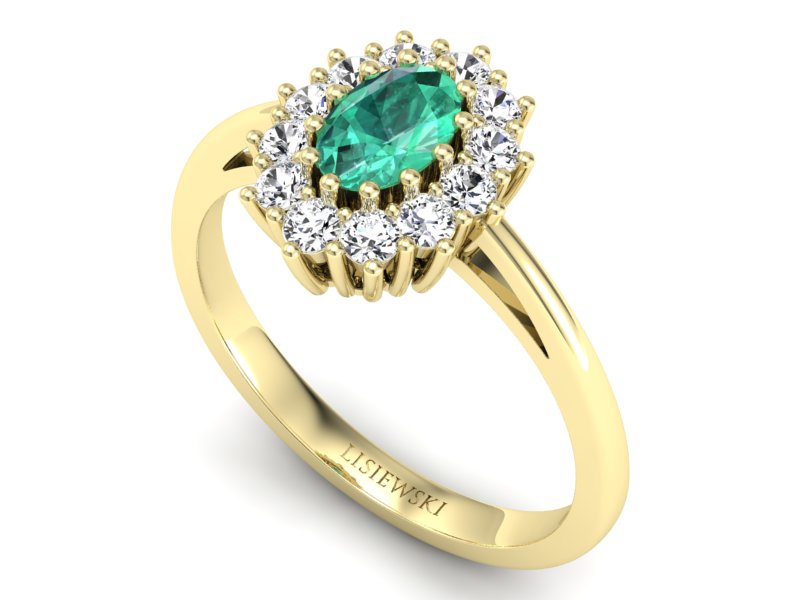 Złoty pierścionek ze szmaragdem i brylantami - P15090ZSM — zdjęcie 3