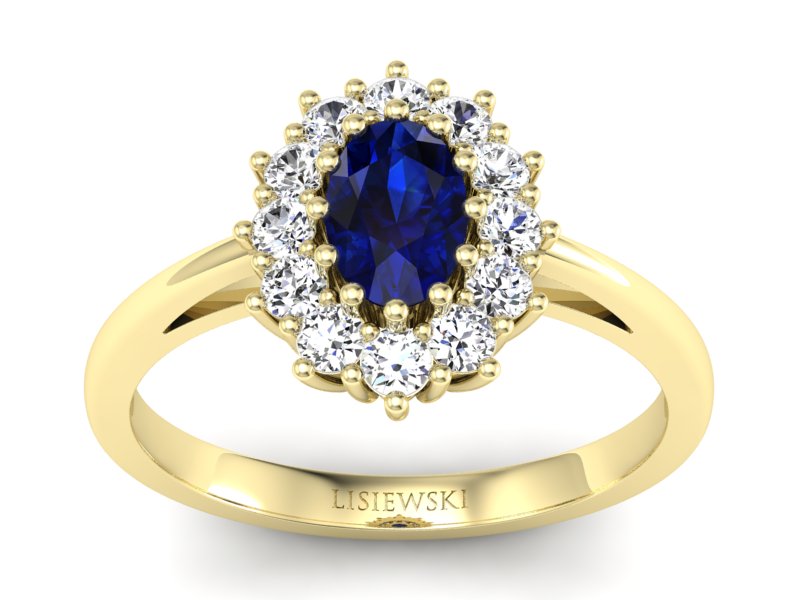 Złoty pierścionek z szafirem i brylantami - P15090ZSZ