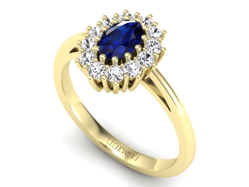 Złoty pierścionek z szafirem i brylantami - P15090ZSZ — zdjęcie 3