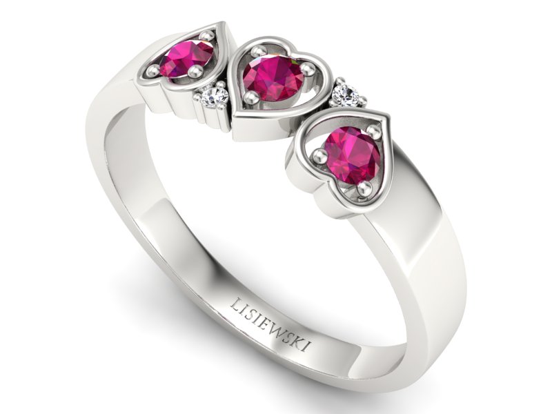 Pierścionek zaręczynowy z rubinami i brylantami - p15094br — zdjęcie 3