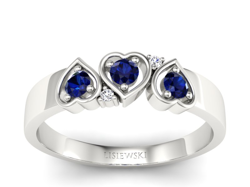 Pierścionek zaręczynowy z szafirami i brylantami - p15094bsz