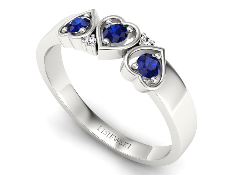 Pierścionek zaręczynowy z szafirami i brylantami - p15094bsz — zdjęcie 3