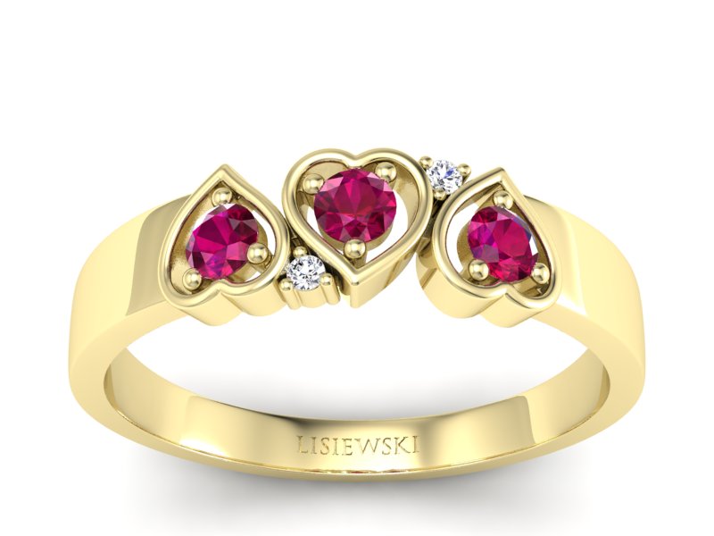 Złoty pierścionek z rubinami i brylantami - p15094zr