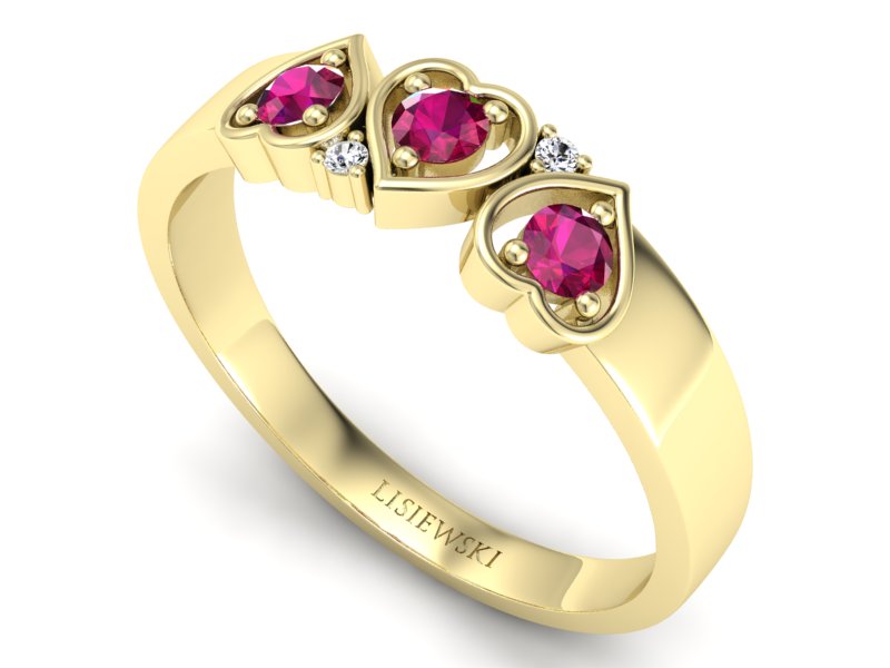 Złoty pierścionek z rubinami i brylantami - p15094zr — zdjęcie 3