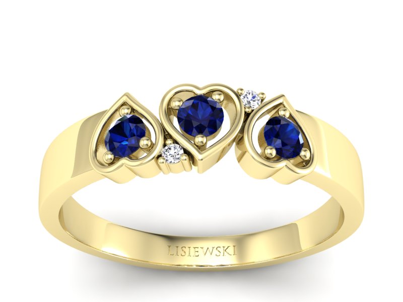 Złoty pierścionek z szafirem i brylantami złoty - p15094zsz