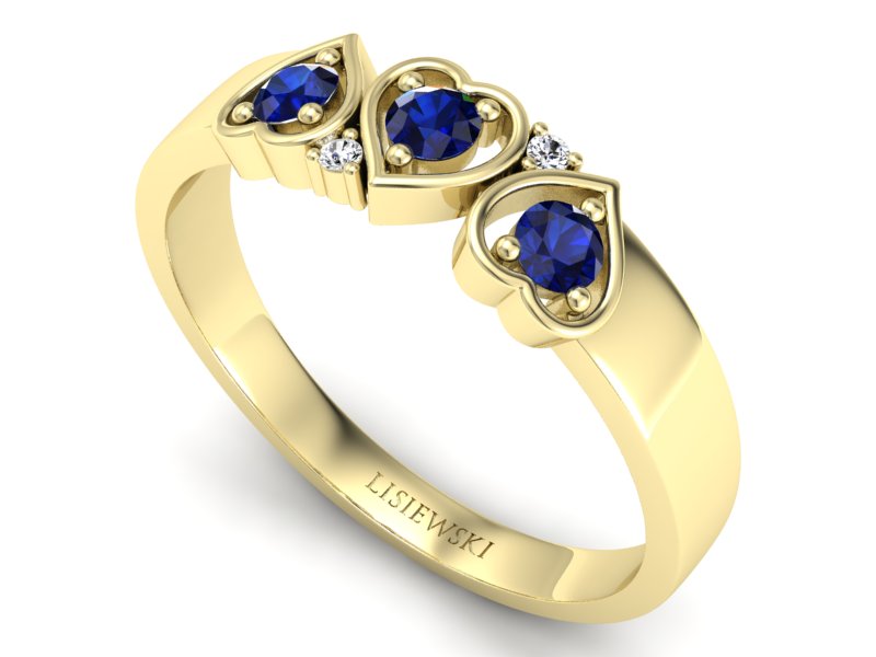 Złoty pierścionek z szafirem i brylantami złoty - p15094zsz — zdjęcie 3