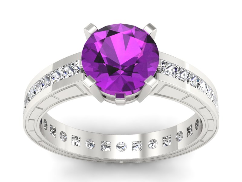 Złoty pierścionek z ametystem i diamentami - p15095bat