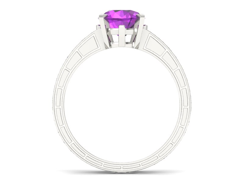 Złoty pierścionek z ametystem i diamentami - p15095bat — zdjęcie 2