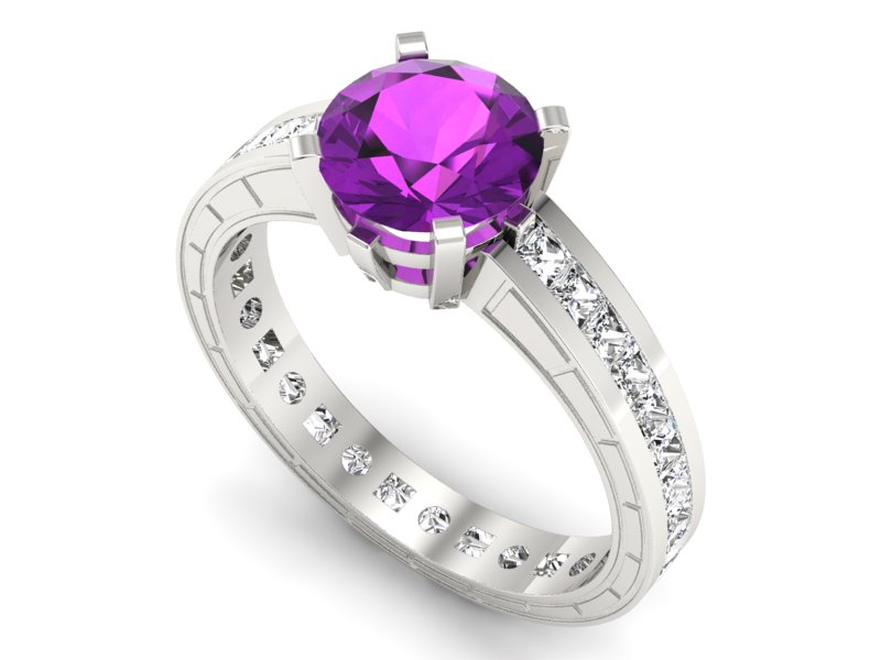 Złoty pierścionek z ametystem i diamentami - p15095bat — zdjęcie 3